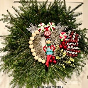 Elf on the Shelf in Candy land Wreath